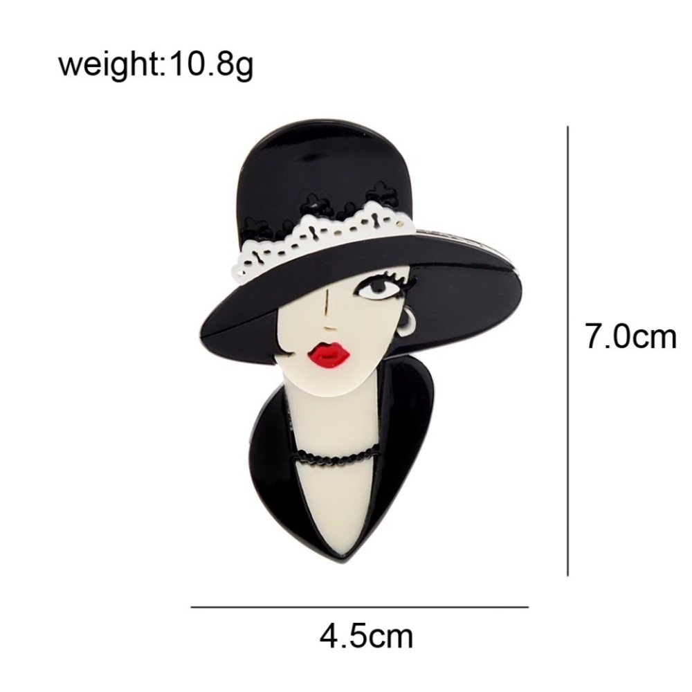 Vintage era lady with hat acrylic brooch.NWT - Picture 4 of 4